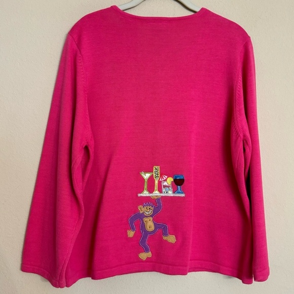 CHRISTINA ROTELLI Vintage Pink Cardigan Sweater Monkeys Martinis Size L - Picture 2 of 16